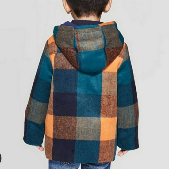 Cat and Jack Plaid Coat With Hood - Picture 3 of 5